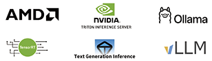 AMD, NVIDIA, Triton Inference Server, Ollama, vLLM, TGI 로고